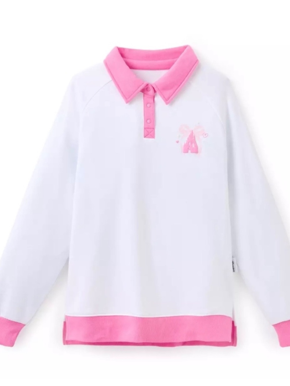 Women Disney White Long-Sleeve Polo Top with Pink Trim